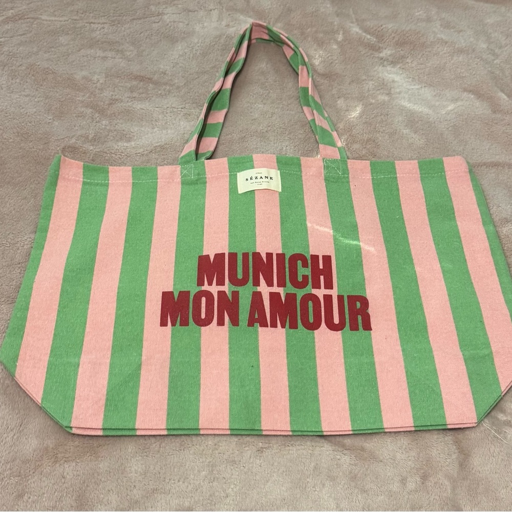 Sézane Striped Tote Bag in Pink and Green
